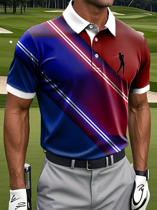 Męskie Retro Gradient Kolorowe Paski Artystyczny Nadruk Casual Biznesowa Koszulka Polo