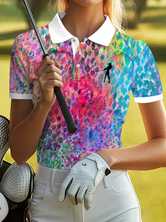 Damski golf kolorowy abstrakcyjny nadruk koszulka polo