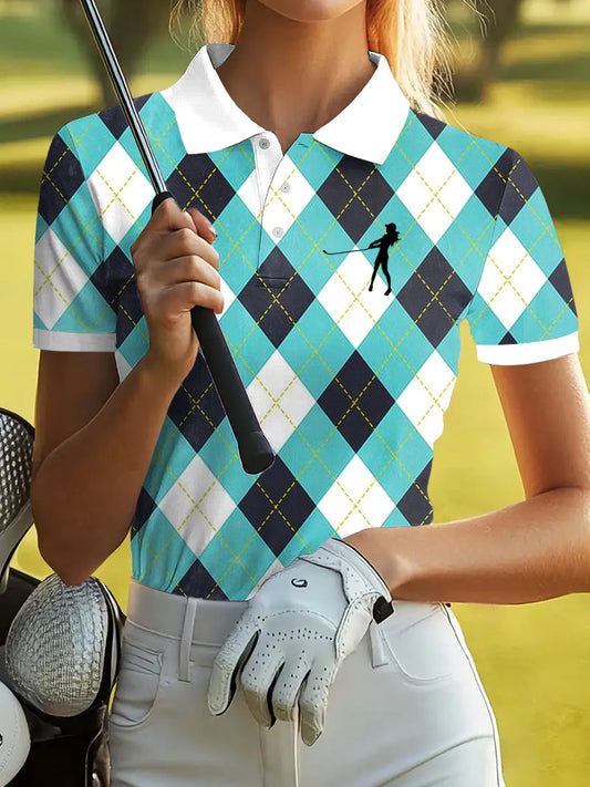 Damska klasyczna koszulka polo z krótkim rękawem w stylu plaid w stylu plaid