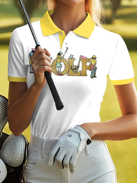 Damska koszulka polo z nadrukiem artystycznym z alfabetu golfowego