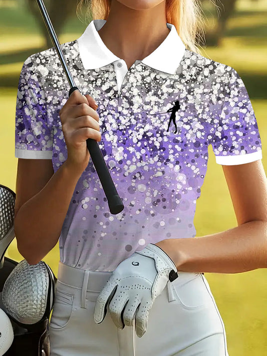 Damski Golf Błyszczący Gradient Art Print Casual Koszulka polo z krótkim rękawem