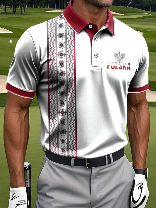 Męska Vintage Polska Etniczna Odznaka Geometryczna Nadruk Artystyczny Casual Biznesowa Koszulka Polo