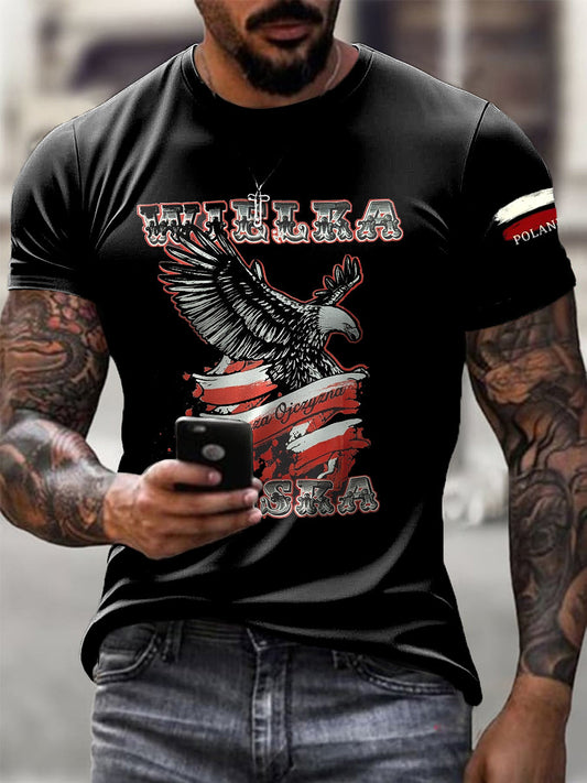 Męska koszulka w stylu retro z motywem flagi z orłem, swobodny wzór z nadrukiem artystycznym Patriot