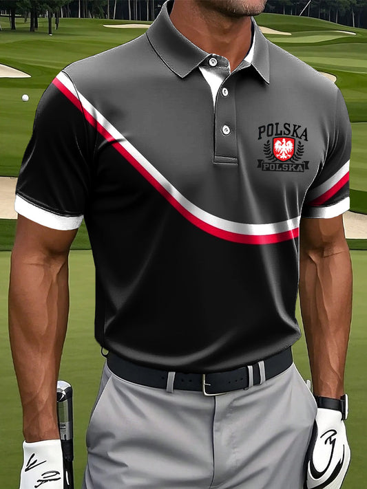Męska koszulka polo w stylu vintage z polskim orłem spliced Art Print Casual Business Polo