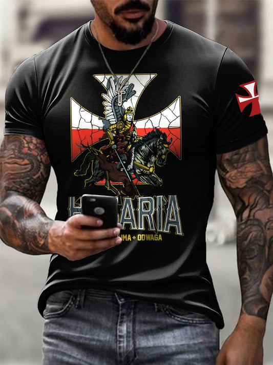 Męska koszulka w stylu vintage z polską flagą husarską Totem Art Print Casual