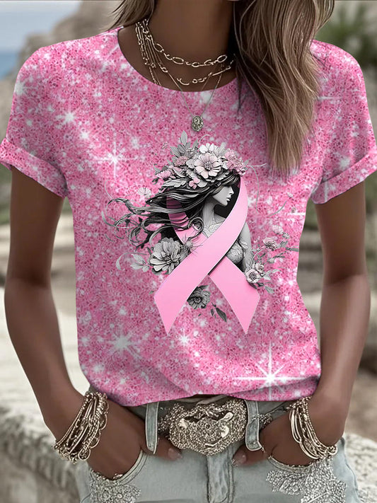 Damska wstążka z kokardą Rhinestone Cekin Print Casual T-Shirt