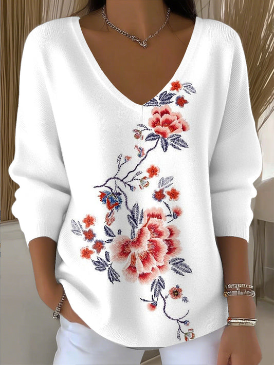 Damski top z dekoltem w kwiaty w stylu vintage
