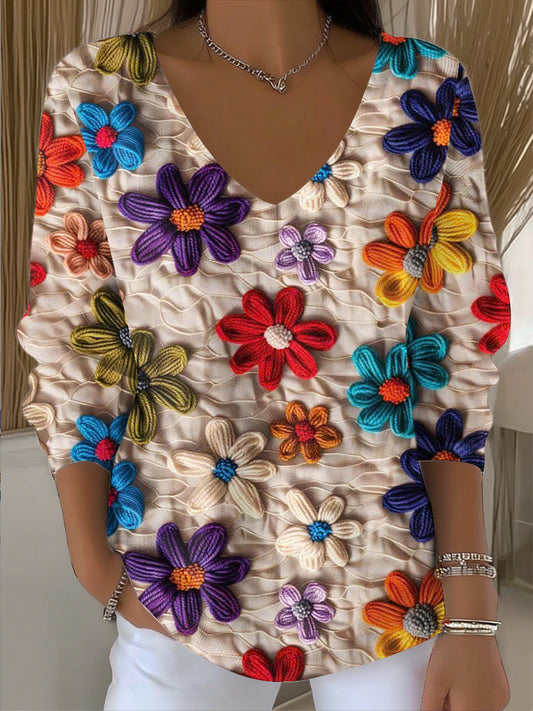 Damski top w stylu vintage z motywem patchworku z dekoltem w szpic