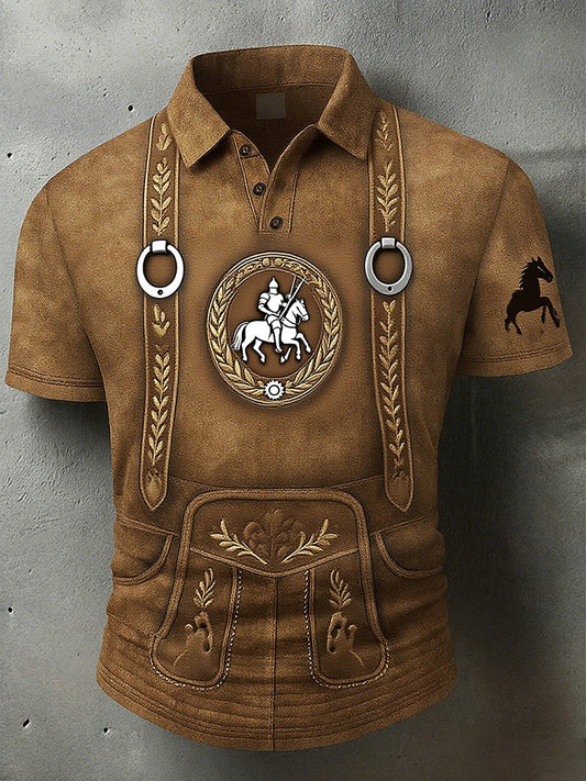 Męska koszulka polo z motywem jelenia w stylu vintage Western Waffle