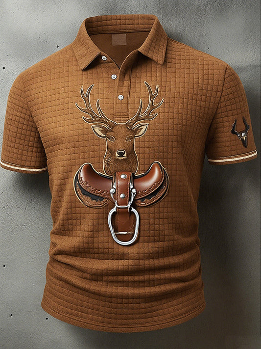 Męska koszulka polo z motywem jelenia w stylu vintage Western Waffle