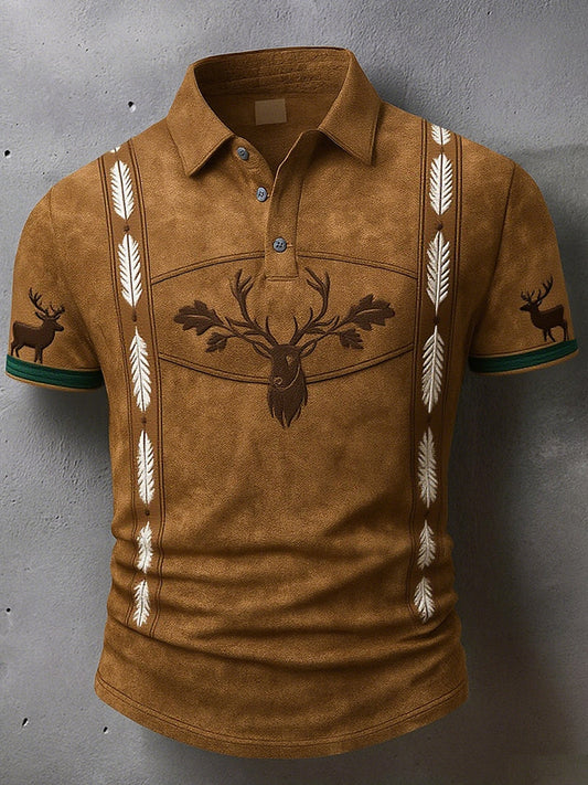 Męska koszulka polo z motywem jelenia w stylu vintage Western Waffle