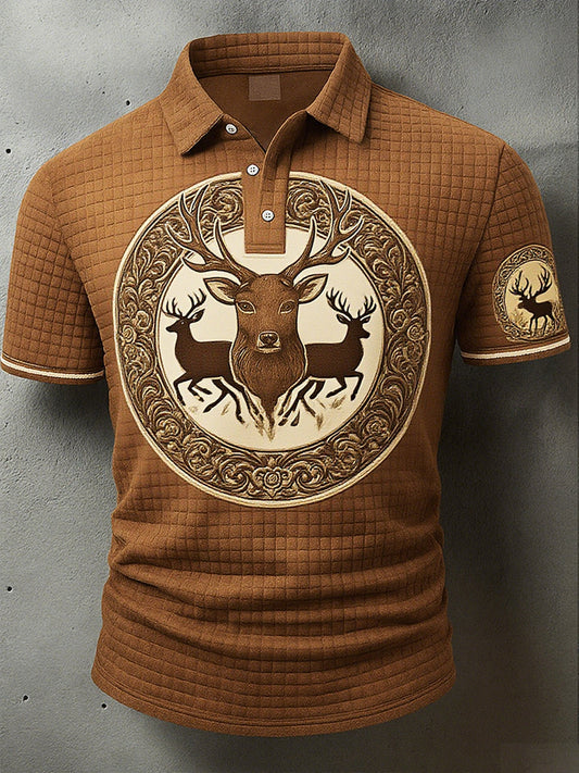 Męska koszulka polo z motywem jelenia w stylu vintage Western Waffle
