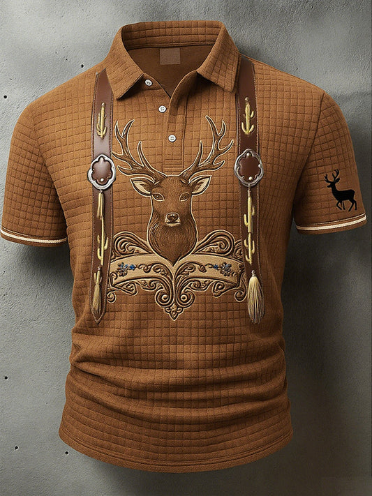 Męska koszulka polo z motywem jelenia w stylu vintage Western Waffle
