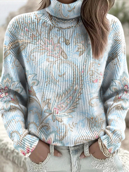 Damski sweter z golfem z nadrukiem Sky Blue Heritage
