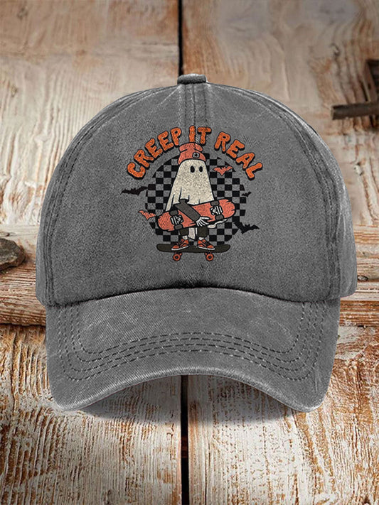 Czapka z nadrukiem na deskorolce Halloween Unisex Ghost