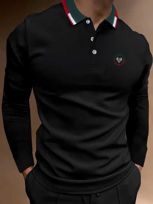 Męska koszulka polo z długim rękawem Retro Business Casual