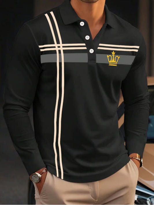 Męska koszulka polo z długim rękawem Retro Business Casual