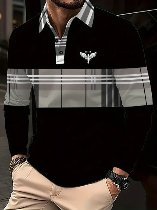 Męska koszulka polo z długim rękawem Retro Business Casual
