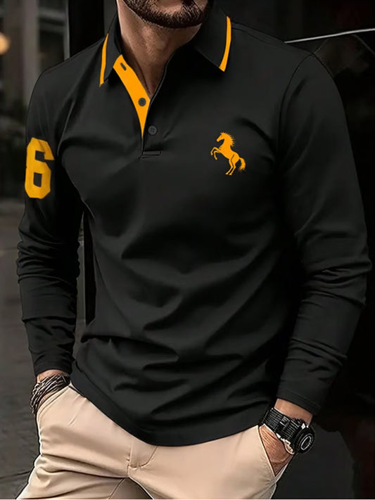 Męska koszulka polo z długim rękawem Retro Business Casual