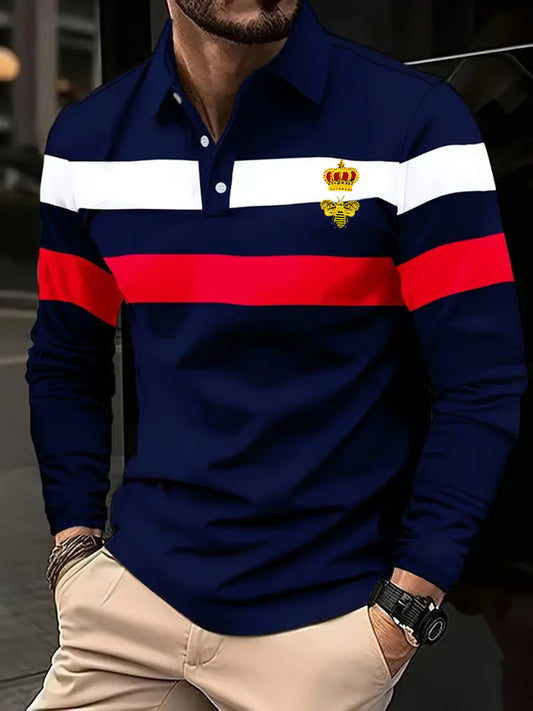Męska koszulka polo z długim rękawem Retro Business Casual