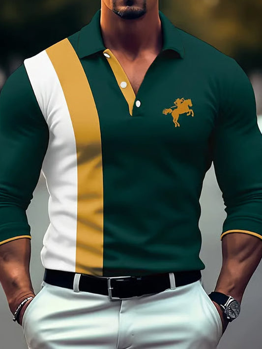 Męska koszulka polo z długim rękawem Retro Business Casual