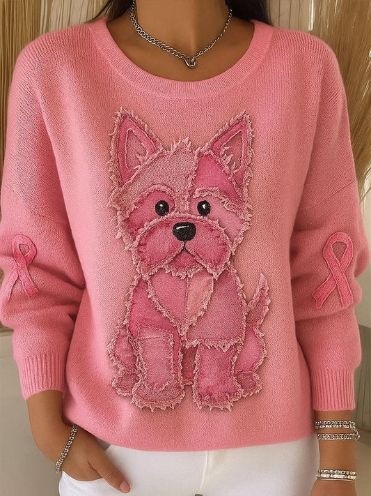 Komfortowy sweter na co dzień dla kobiet w stylu retro różowy z nadrukiem