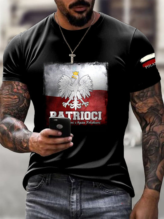 Męskie Vintage White Eagle Flag Art Casual T-Shirt