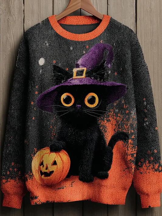 Damski sweter w stylu vintage z nadrukiem zwierzęcym Comfort
