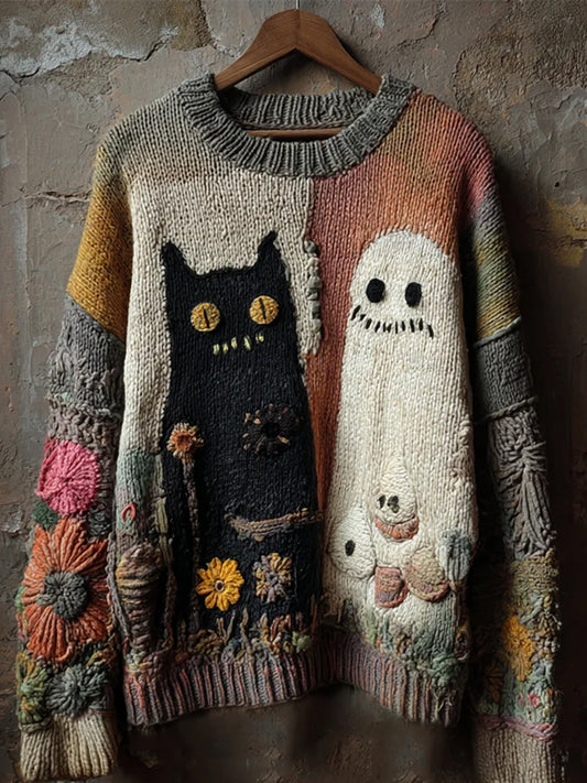 Damski sweter w stylu vintage z nadrukiem zwierzęcym Comfort