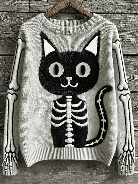 Damski sweter w stylu vintage z nadrukiem zwierzęcym Comfort