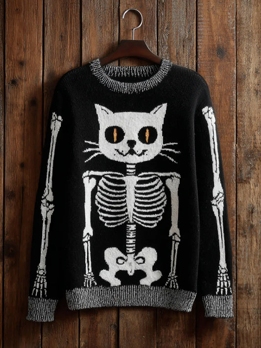 Damski sweter w stylu vintage z nadrukiem zwierzęcym Comfort