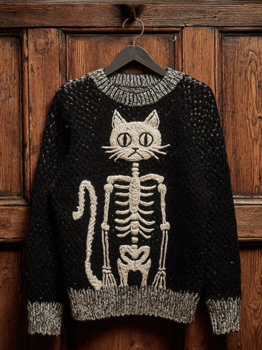 Damski sweter w stylu vintage z nadrukiem zwierzęcym Comfort