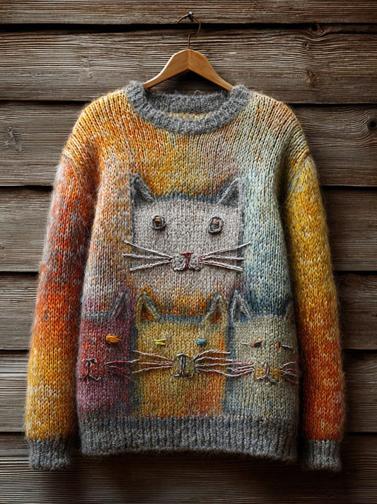 Damski sweter w stylu vintage z nadrukiem zwierzęcym Comfort
