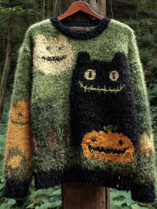 Damski sweter w stylu vintage z nadrukiem zwierzęcym Comfort