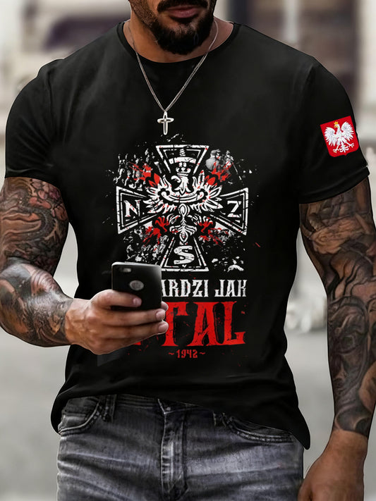 Męska koszulka z nadrukiem w stylu vintage z polską flagą