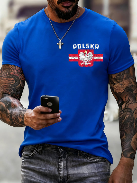 Męska koszulka z nadrukiem w stylu vintage z polską flagą