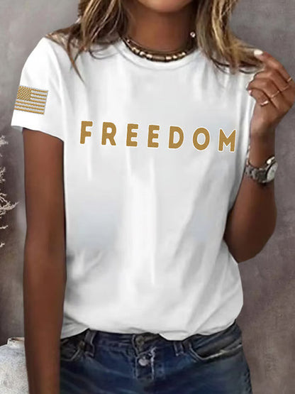 Damska pamiątkowa koszulka z nadrukiem z amerykańską flagą wolności