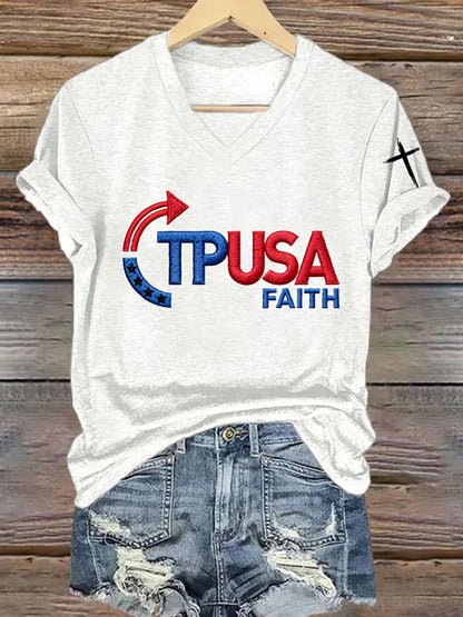 Damska pamiątkowa koszulka z nadrukiem z amerykańską flagą wolności