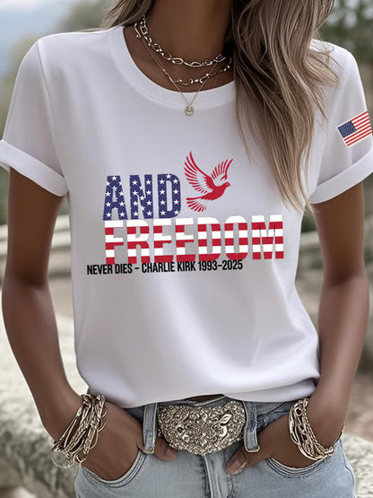 Damska pamiątkowa koszulka z nadrukiem z amerykańską flagą wolności