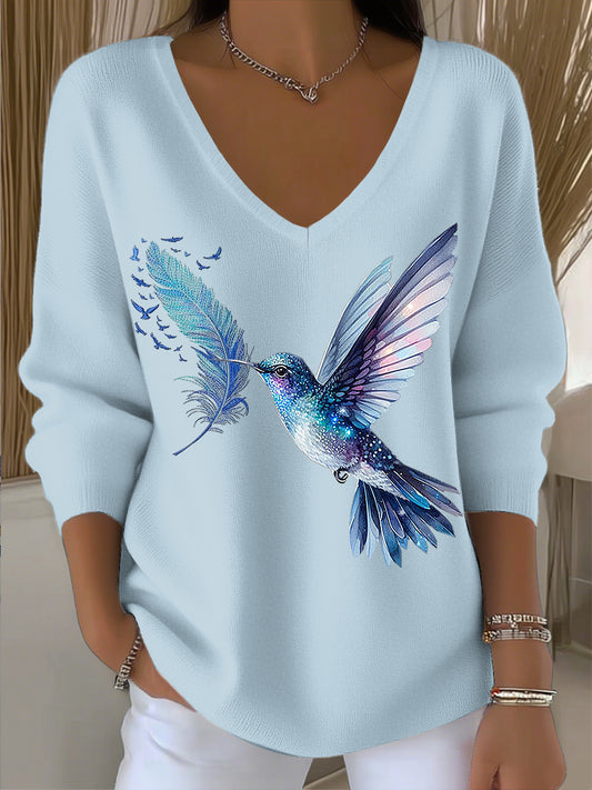 Damski Vintage Hummingbird Art Top z dekoltem w szpic