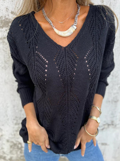 Damski dwukierunkowy sweter z dzianiny z dekoltem w szpic