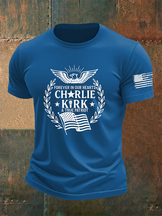 Męska koszulka pamiątkowa z nadrukiem w stylu vintage Charlie Kirk American Flag