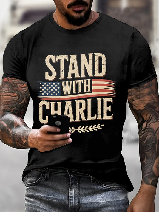 Męska koszulka z krótkim rękawem Charlie Kirk z nadrukiem w stylu vintage