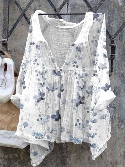 Damska wygodna sukienka koszulowa z dekoltem w szpic w stylu kwiatowym