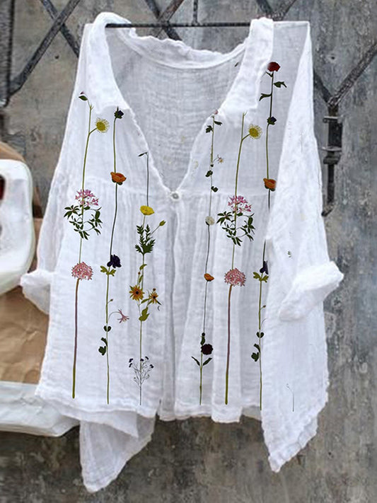 Damska wygodna sukienka koszulowa z dekoltem w szpic w stylu kwiatowym