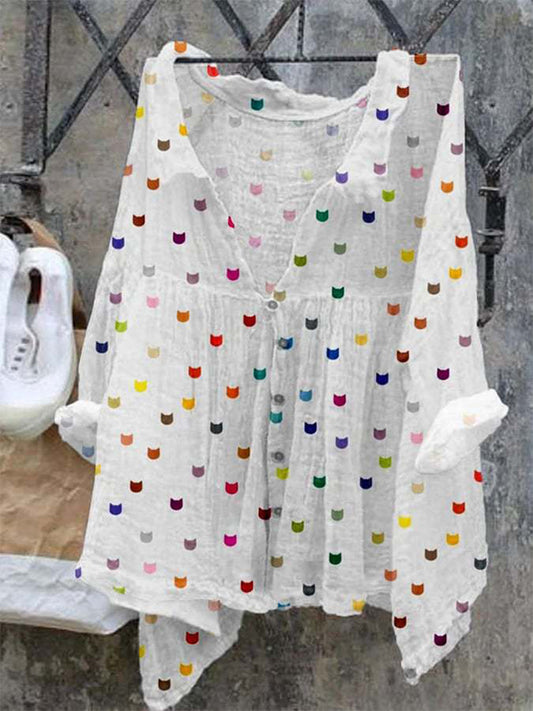 Damska wygodna sukienka z dekoltem w szpic Cat Graphic Art Print