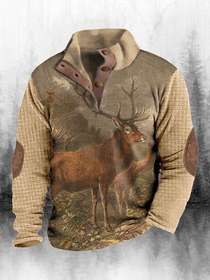 Męski top z długim rękawem w stylu retro z wysokim kołnierzem