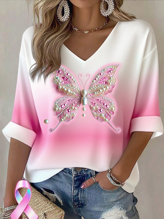 Damska wstążka z rakiem piersi z nadrukiem bawełnianym top