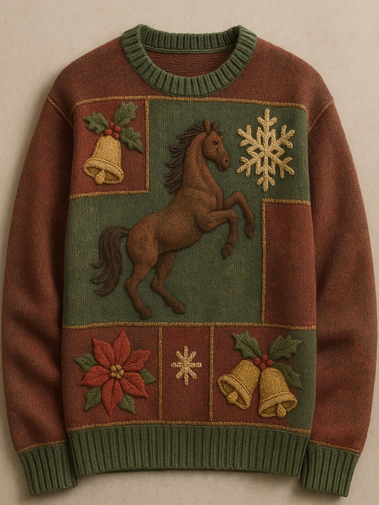 Damski świąteczny nadruk w stylu vintage wygodny sweter na co dzień