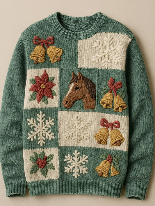 Damski świąteczny nadruk w stylu vintage wygodny sweter na co dzień